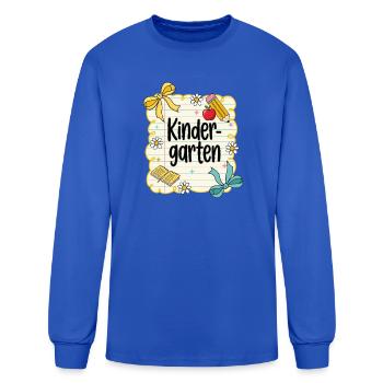 Kindergarten Pencil Apple Bows and Daisies - Men's Long Sleeve T-Shirt - royal blue - Front