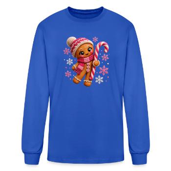 Cute Gingerbread Pink Candy Cane Christmas Girls - Men's Long Sleeve T-Shirt - royal blue - Front