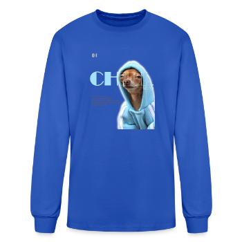 Chill Bro Chihuahua Banking Meme Print - Men's Long Sleeve T-Shirt - royal blue - Front