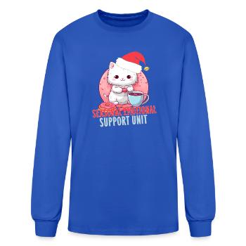 Christmas Cat Seasonal Support Coffee & Donuts - Men's Long Sleeve T-Shirt - royal blue - Front