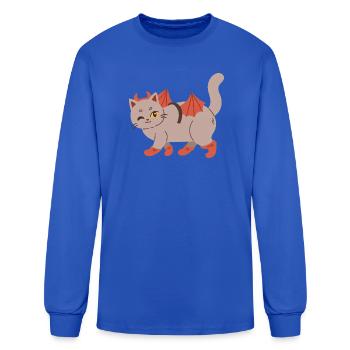 Cute Halloween Devil Cat Bat Wings Costume - Men's Long Sleeve T-Shirt - royal blue - Front