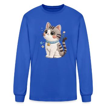 Embroidered Cat with Blue Collar and Star - Men's Long Sleeve T-Shirt - royal blue - Front