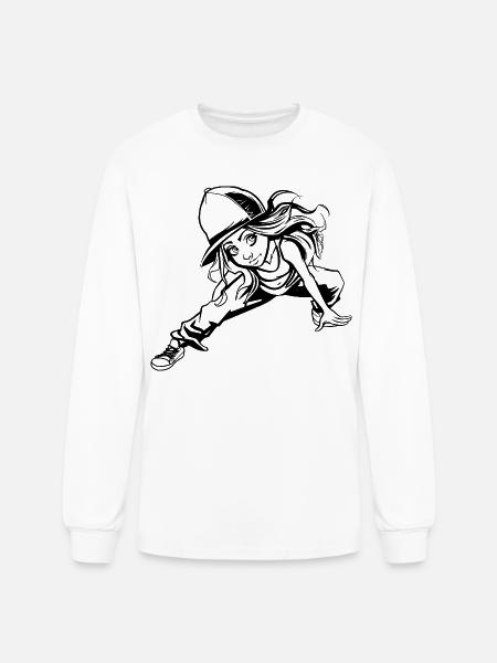 Breakdancing Girl Drawing - Men's Long Sleeve T-Shirt - white