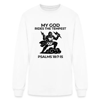 My God Rides the Tempest – Psalm 18 Design - Men's Long Sleeve T-Shirt - white - Front