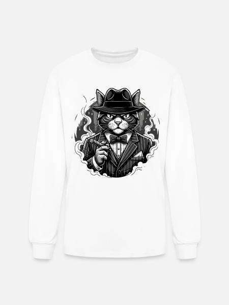 Noir Cat Gangster in Suit - Men's Long Sleeve T-Shirt - white