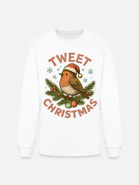 Tweet Christmas Cute Bird Holiday - Men's Long Sleeve T-Shirt - white