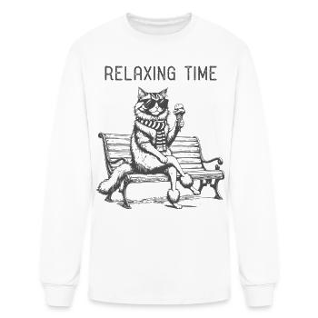 Relaxing Time Cat on Bench - Men's Long Sleeve T-Shirt - white - Front