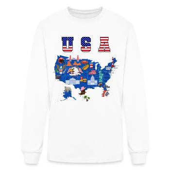 Patriotic USA map with American symbols & icons - Men's Long Sleeve T-Shirt - white - Front