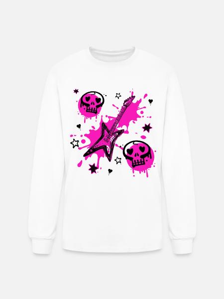 Neon Skull Guitar Splash - Men's Long Sleeve T-Shirt - white
