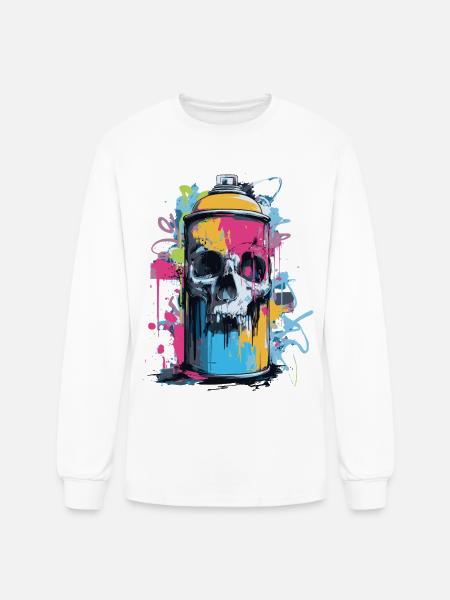 Skull Graffiti Spray Can - Men's Long Sleeve T-Shirt - white