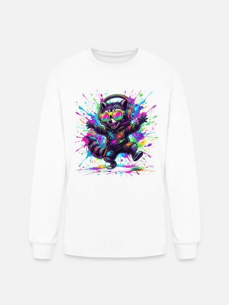 Raccoon Rave Neon Splash - Men's Long Sleeve T-Shirt - white