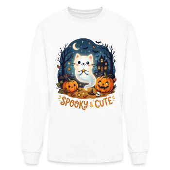 Spooky Cute Ghost Cat Halloween - Men's Long Sleeve T-Shirt - white - Front