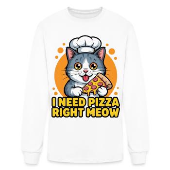 Right Meow Pizza Chef Cat - Men's Long Sleeve T-Shirt - white - Front