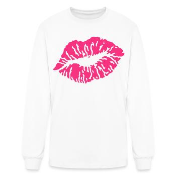 Kissing Lips / Kiss / Peck / Love (Pink) - Men's Long Sleeve T-Shirt - white - Front