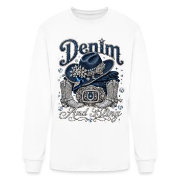 Cowgirl Glam Denim and Bling Diamonds Western  - Men's Long Sleeve T-Shirt - white - Front