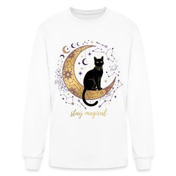 Moonlit Cat on Crescent Moon - Men's Long Sleeve T-Shirt - white - Front