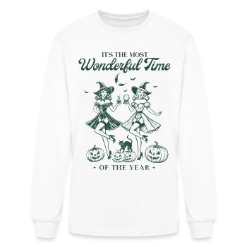 Vintage Spooky Witches Graphic Halloween T-Shirt - Men's Long Sleeve T-Shirt - white - Front