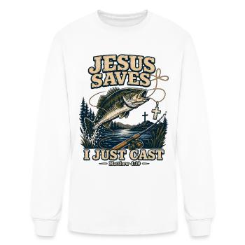 Jesus Saves I Just Cast Christian Fishing - Men's Long Sleeve T-Shirt - white - Front