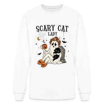 Scary cat lady Funny Halloween Haunt Mess Ghost - Men's Long Sleeve T-Shirt - white - Front