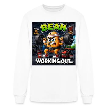 Bean Working Out | Funny Gym Bean Cartoon - Men's Long Sleeve T-Shirt - white - Front