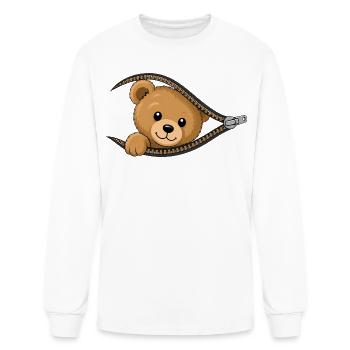 Cute Teddy Bear Zipper T-shirt Design  - Men's Long Sleeve T-Shirt - white - Front