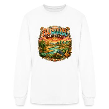 Austin-Texas-Boho-Vintage-Skyline-Art-Music-City - Men's Long Sleeve T-Shirt - white - Front