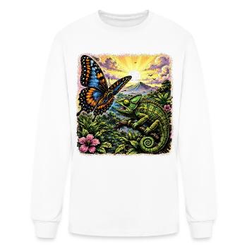 Sunrise Jungle: Butterfly Meets Chameleon - Men's Long Sleeve T-Shirt - white - Front