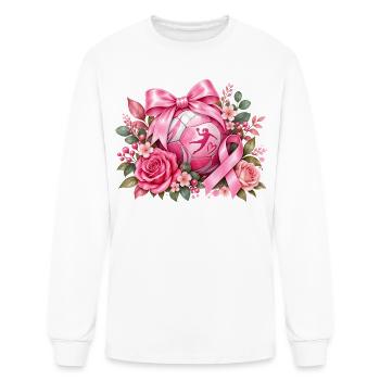 Pink Volleyball Breast Cancer Awareness Floral - Men's Long Sleeve T-Shirt - white - Front