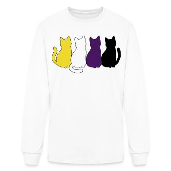 Non Binary Pride – Yellow White Purple Black Cats - Men's Long Sleeve T-Shirt - white - Front