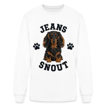 Black and Tan Longhaired Dachshund Denim Patch Art - Men's Long Sleeve T-Shirt - white - Front