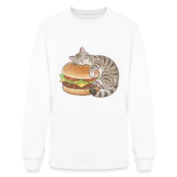Cat Using Burger as a Pillow - Men's Long Sleeve T-Shirt - white - Front