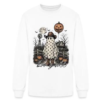 Western Cowboy Vintage Halloween Ghost Tee T-Shirt - Men's Long Sleeve T-Shirt - white - Front