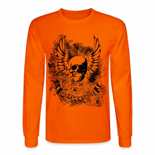 Cool OnePleasure Skull Wings Roses Banner - Men's Long Sleeve T-Shirt