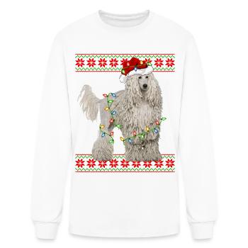 White Corded Dog Ugly Christmas Lights - Men's Long Sleeve T-Shirt - white - Front