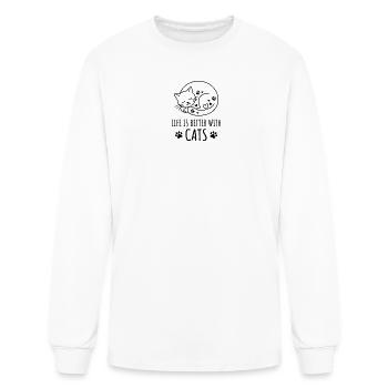 Cozy Cat in Circle with Pawprints - Men's Long Sleeve T-Shirt - white - Front