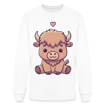 Cute Kawaii Highland Cow with Pink Heart | Adorabl - Men's Long Sleeve T-Shirt - white - Front