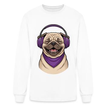 Funny Pug design with Purple Earphones - Men's Long Sleeve T-Shirt - white - Front