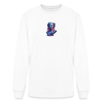 Neon Glitch Bust: Digital Marble Portrait - Men's Long Sleeve T-Shirt - white - Front