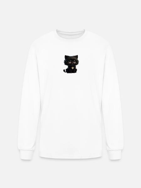 Black Kitty Glasses Heart Pendant - Men's Long Sleeve T-Shirt - white