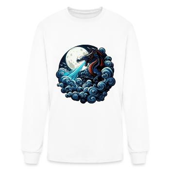 Mystical Dragon Breathing Water Under Moonlight - Men's Long Sleeve T-Shirt - white - Front