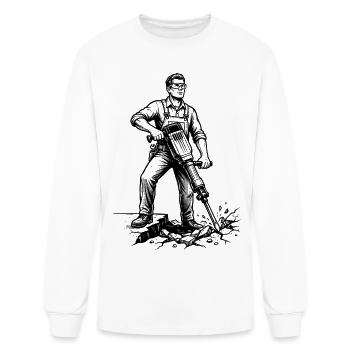 Hardworking Construction Worker with Jackhammer - Men's Long Sleeve T-Shirt - white - Front