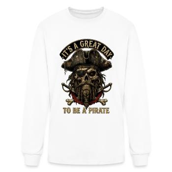 Great Day to Be a Pirate Skull Tee - Men's Long Sleeve T-Shirt - white - Front