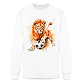 Lion Football Soccer Colorful Animal Graphic - Men's Long Sleeve T-Shirt - white - Front