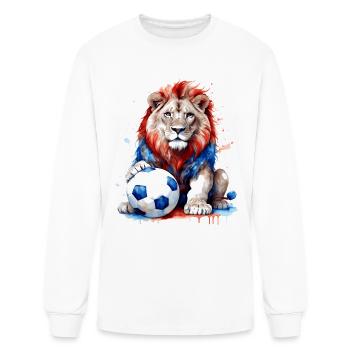 Lion Football Soccer Colorful Animal Graphic - Men's Long Sleeve T-Shirt - white - Front