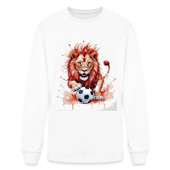 Lion Football Soccer Colorful Animal Graphic - Men's Long Sleeve T-Shirt - white - Front