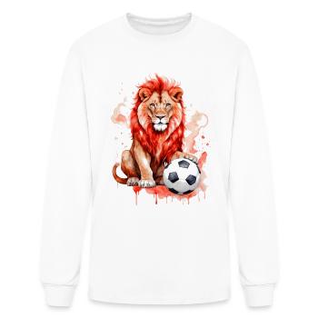 Lion Football Soccer Colorful Animal Graphic - Men's Long Sleeve T-Shirt - white - Front