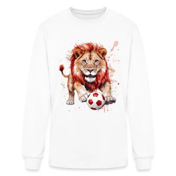 Lion Football Soccer Colorful Animal Graphic - Men's Long Sleeve T-Shirt - white - Front