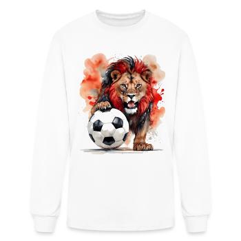 Lion Football Soccer Colorful Animal Graphic - Men's Long Sleeve T-Shirt - white - Front