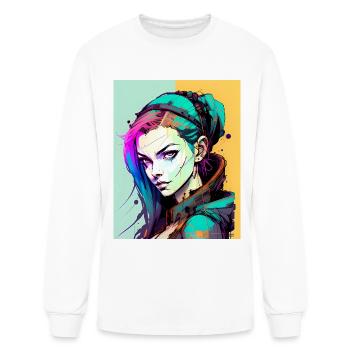 Sleek and Stylish Cyberpunk Girl in Hoodie Jacket - Men's Long Sleeve T-Shirt - white - Front
