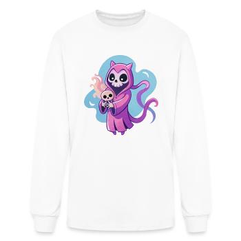 skeletal figure, violet pink robe, lavender puppy - Men's Long Sleeve T-Shirt - white - Front
